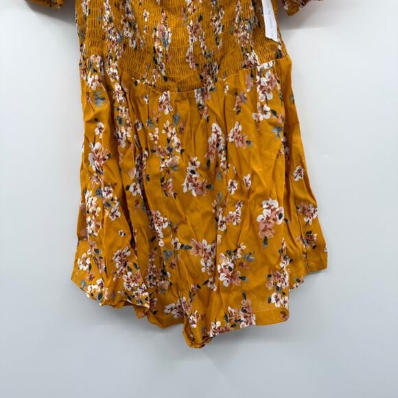 RTR Flynn Skye Justine Mustard Yellow Floral Puff Sleeve Romper Sz M‎ NEW - Picture 4 of 11